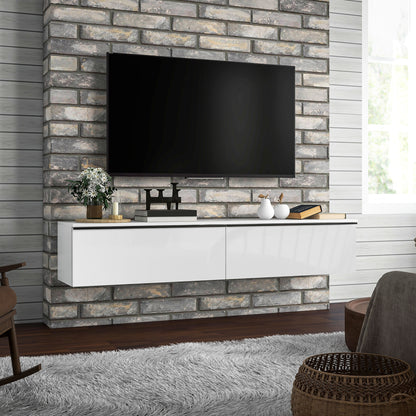 Wall Mounted TV Stand Wood TV Console TV Cabinet for TVs up to 70 inches with Glossy Effect Doors Cabinet, for Living Room Bedroom, 160 x 35 x 30 cm, White