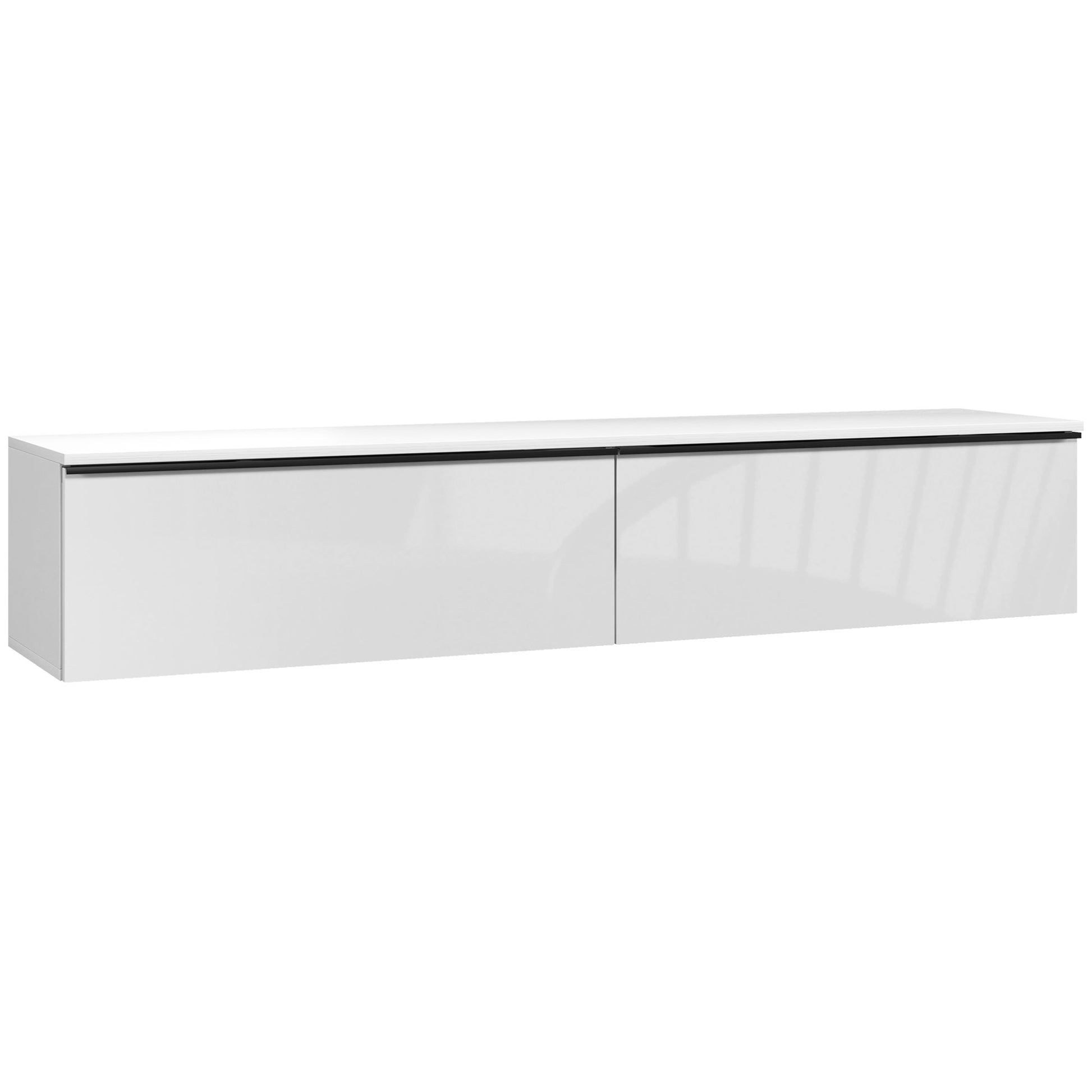Wall Mounted TV Stand Wood TV Console TV Cabinet for TVs up to 70 inches with Glossy Effect Doors Cabinet, for Living Room Bedroom, 160 x 35 x 30 cm, White
