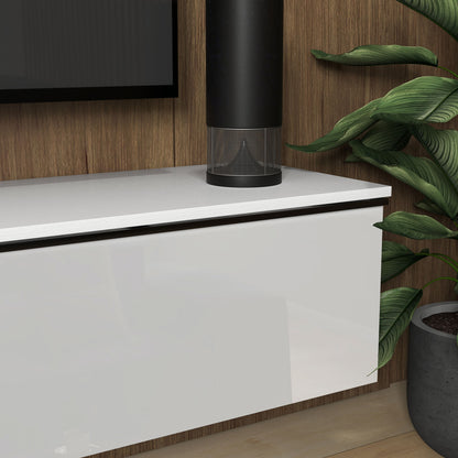 Wall Mounted TV Stand Wood TV Console TV Cabinet for TVs up to 70 inches with Glossy Effect Doors Cabinet, for Living Room Bedroom, 160 x 35 x 30 cm, White