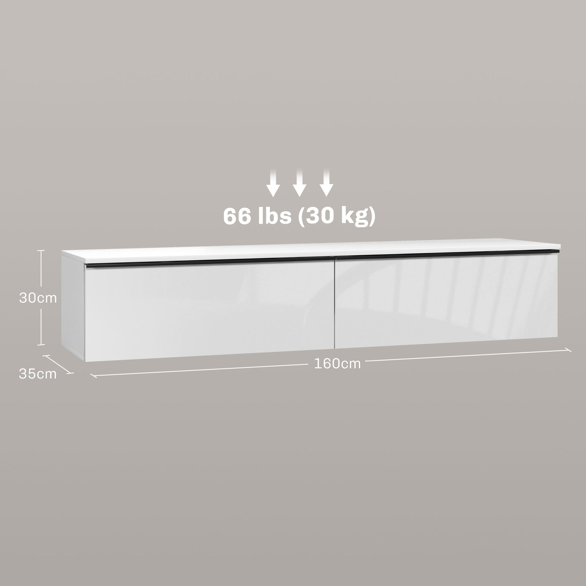 Wall Mounted TV Stand Wood TV Console TV Cabinet for TVs up to 70 inches with Glossy Effect Doors Cabinet, for Living Room Bedroom, 160 x 35 x 30 cm, White