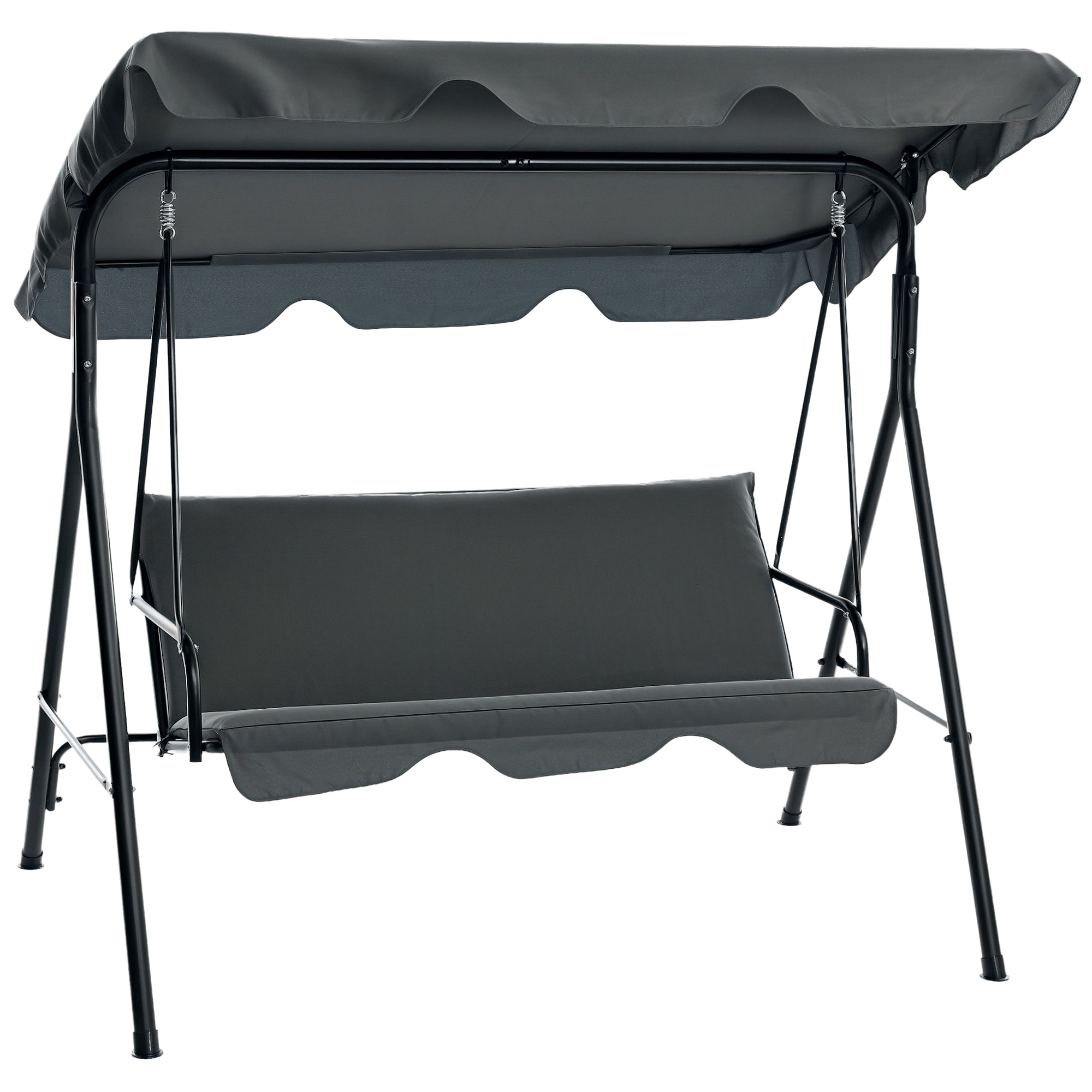 Hollywood Swing with Seat Cushion, 3-Seater Garden Swing with Adjustable Sunshade, Swing Bench Holds up to 240 kg, for Garden, Terrace, 172 x 110 x 153 cm, Gray