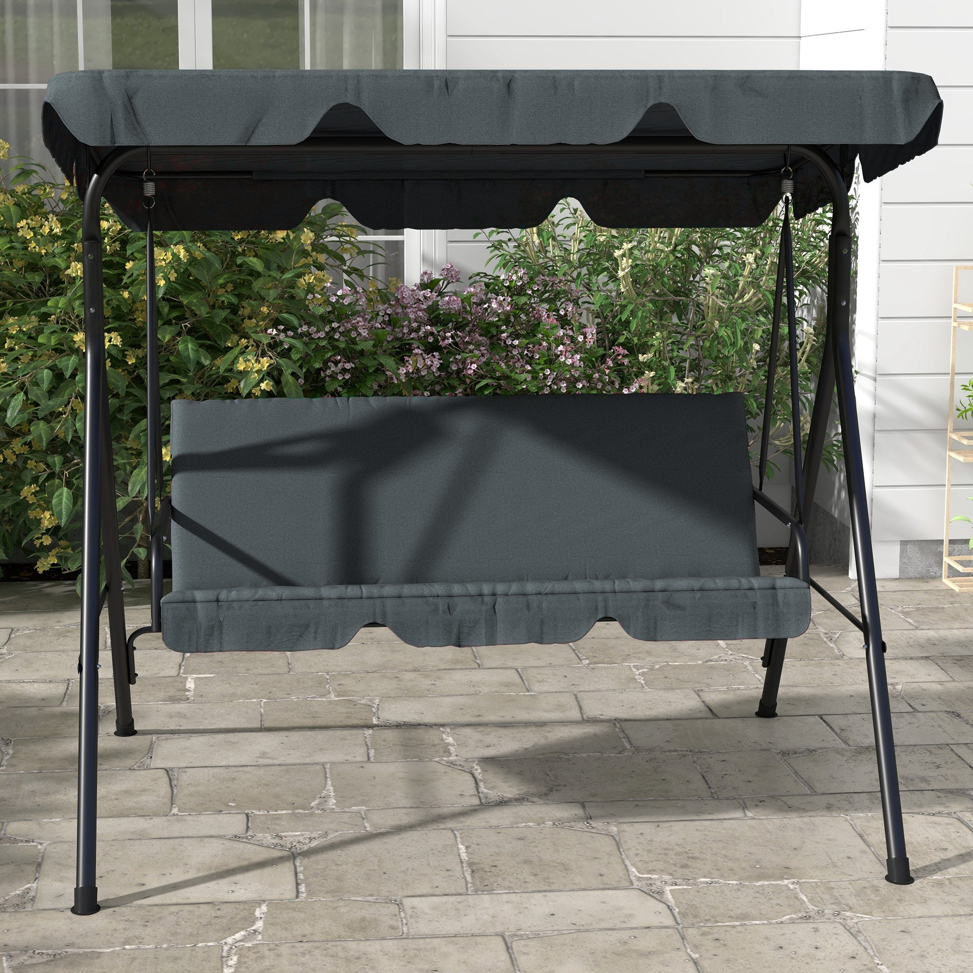Hollywood Swing with Seat Cushion, 3-Seater Garden Swing with Adjustable Sunshade, Swing Bench Holds up to 240 kg, for Garden, Terrace, 172 x 110 x 153 cm, Gray