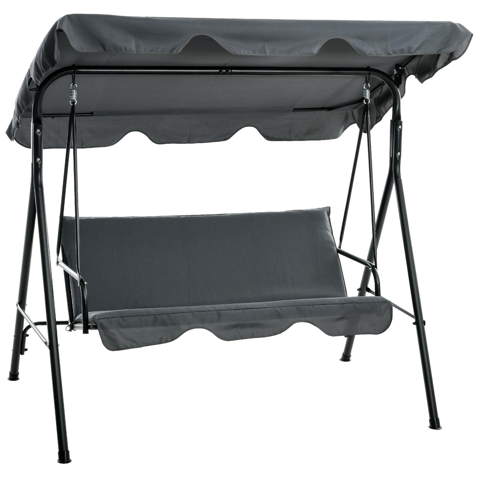 Hollywood Swing with Seat Cushion, 3-Seater Garden Swing with Adjustable Sunshade, Swing Bench Holds up to 240 kg, for Garden, Terrace, 172 x 110 x 153 cm, Gray