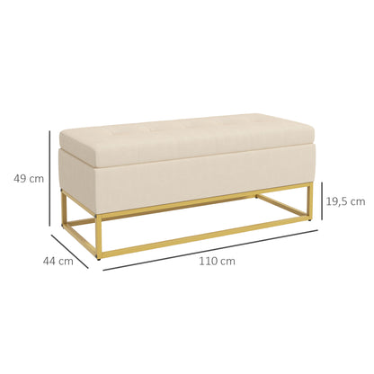 Storage Bench, Upholstered Bench with Hinged Lid, Velvet Look, Bed Bench, Trunk Bench with Steel Legs for Living Room, Bedroom, Beige, 110 x 44 x 49 cm