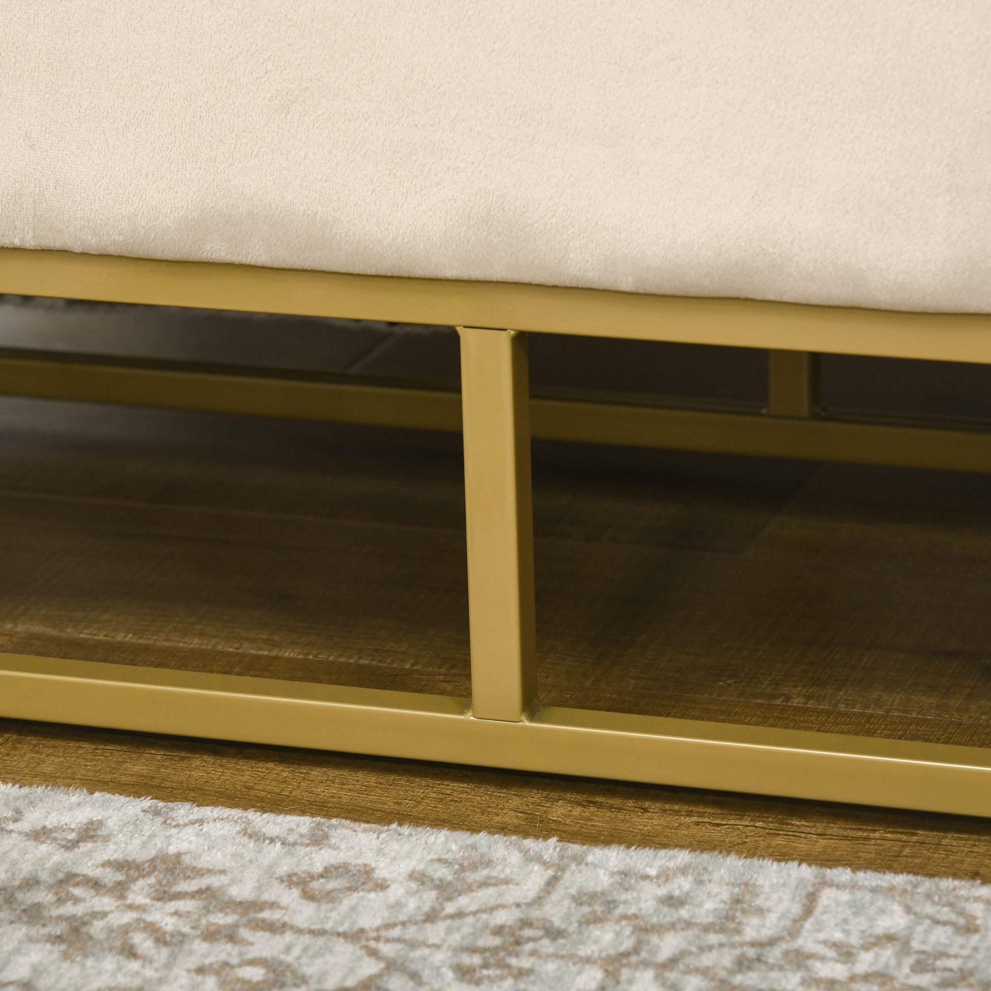 Storage Bench, Upholstered Bench with Hinged Lid, Velvet Look, Bed Bench, Trunk Bench with Steel Legs for Living Room, Bedroom, Beige, 110 x 44 x 49 cm