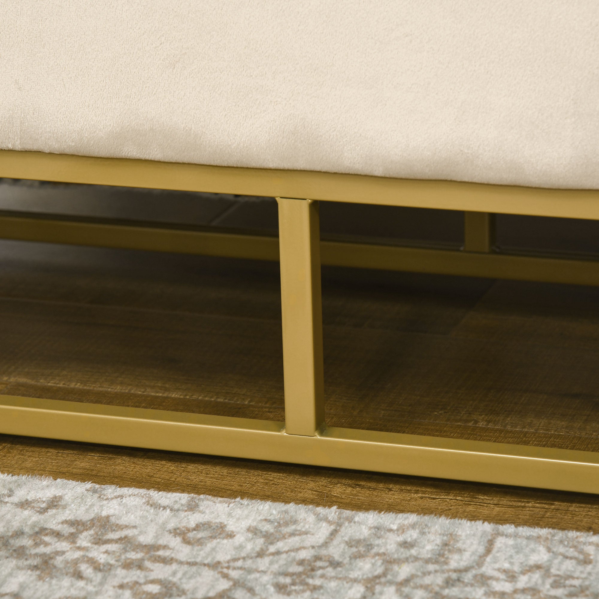 Storage Bench, Upholstered Bench with Hinged Lid, Velvet Look, Bed Bench, Trunk Bench with Steel Legs for Living Room, Bedroom, Beige, 110 x 44 x 49 cm