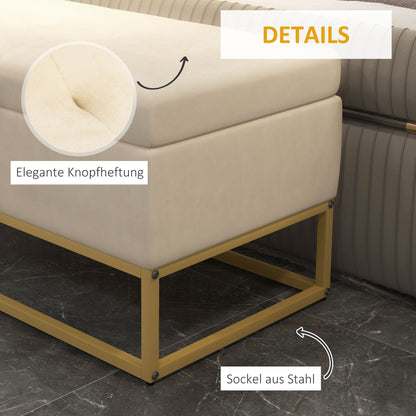 Storage Bench, Upholstered Bench with Hinged Lid, Velvet Look, Bed Bench, Trunk Bench with Steel Legs for Living Room, Bedroom, Beige, 110 x 44 x 49 cm