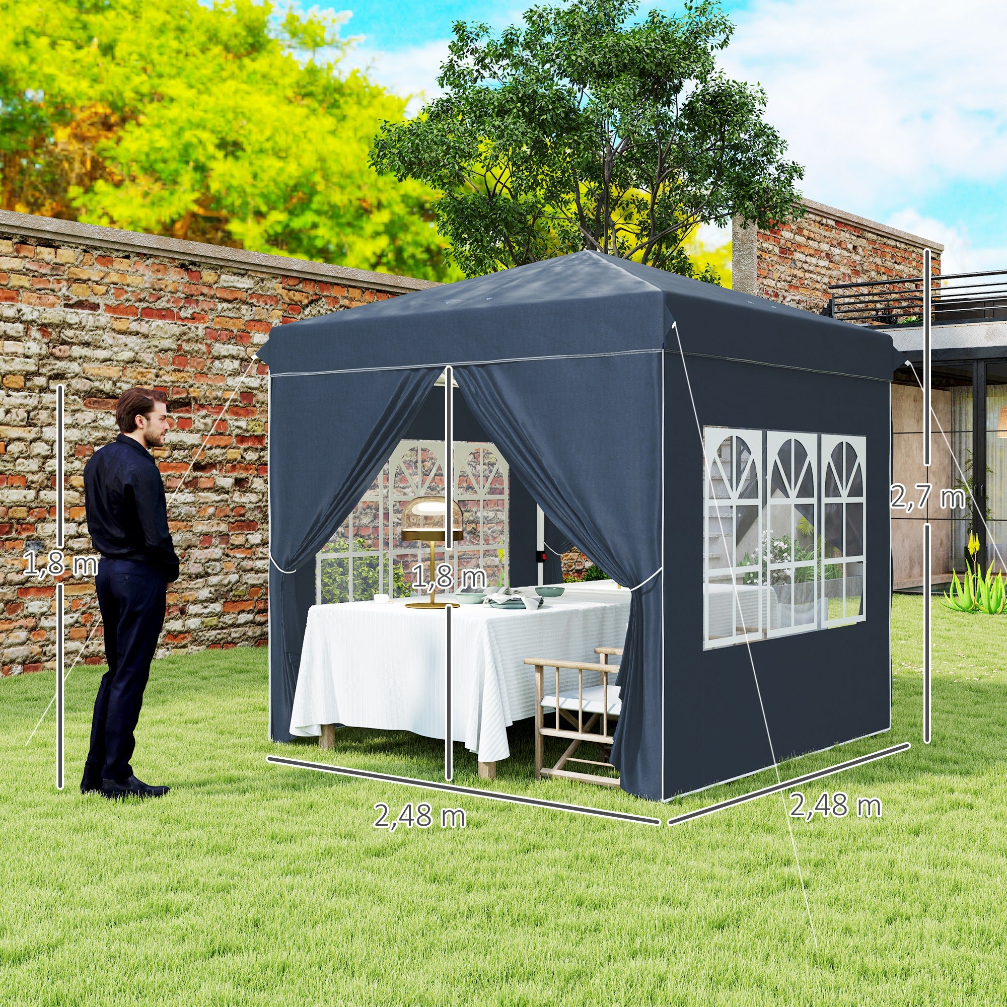 Pavilion 2.5x2.5m, Water-Resistant Stable Winter-Proof Pop-Up Folding Pavilion, UV Protection 50+, Foldable Party Tent Garden Tent with 4 Side Panels Bag Garden Pavilion for Camping Garden, Dark Blue