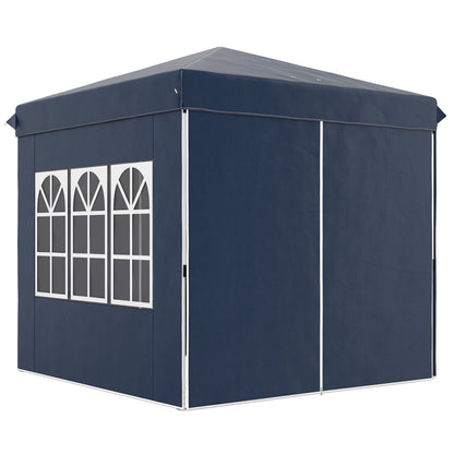 Pavilion 2.5x2.5m, Water-Resistant Stable Winter-Proof Pop-Up Folding Pavilion, UV Protection 50+, Foldable Party Tent Garden Tent with 4 Side Panels Bag Garden Pavilion for Camping Garden, Dark Blue