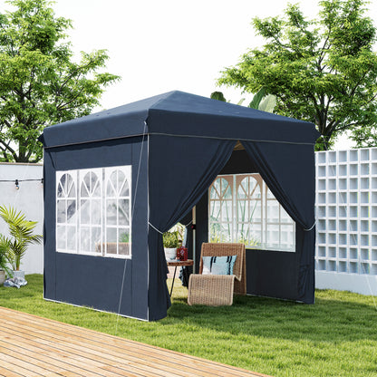 Pavilion 2.5x2.5m, Water-Resistant Stable Winter-Proof Pop-Up Folding Pavilion, UV Protection 50+, Foldable Party Tent Garden Tent with 4 Side Panels Bag Garden Pavilion for Camping Garden, Dark Blue