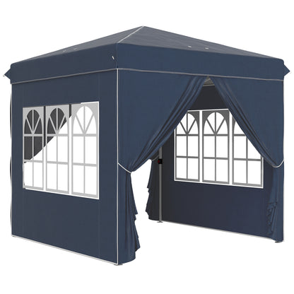 Pavilion 2.5x2.5m, Water-Resistant Stable Winter-Proof Pop-Up Folding Pavilion, UV Protection 50+, Foldable Party Tent Garden Tent with 4 Side Panels Bag Garden Pavilion for Camping Garden, Dark Blue