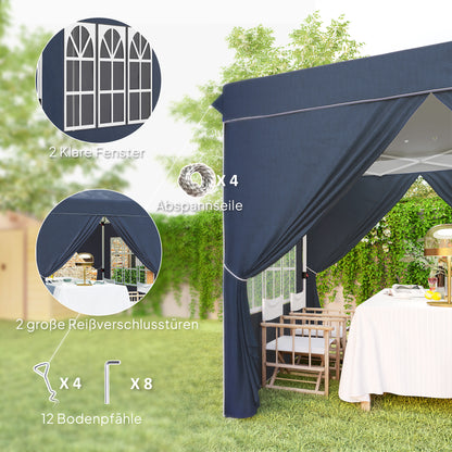 Pavilion 2.5x2.5m, Water-Resistant Stable Winter-Proof Pop-Up Folding Pavilion, UV Protection 50+, Foldable Party Tent Garden Tent with 4 Side Panels Bag Garden Pavilion for Camping Garden, Dark Blue