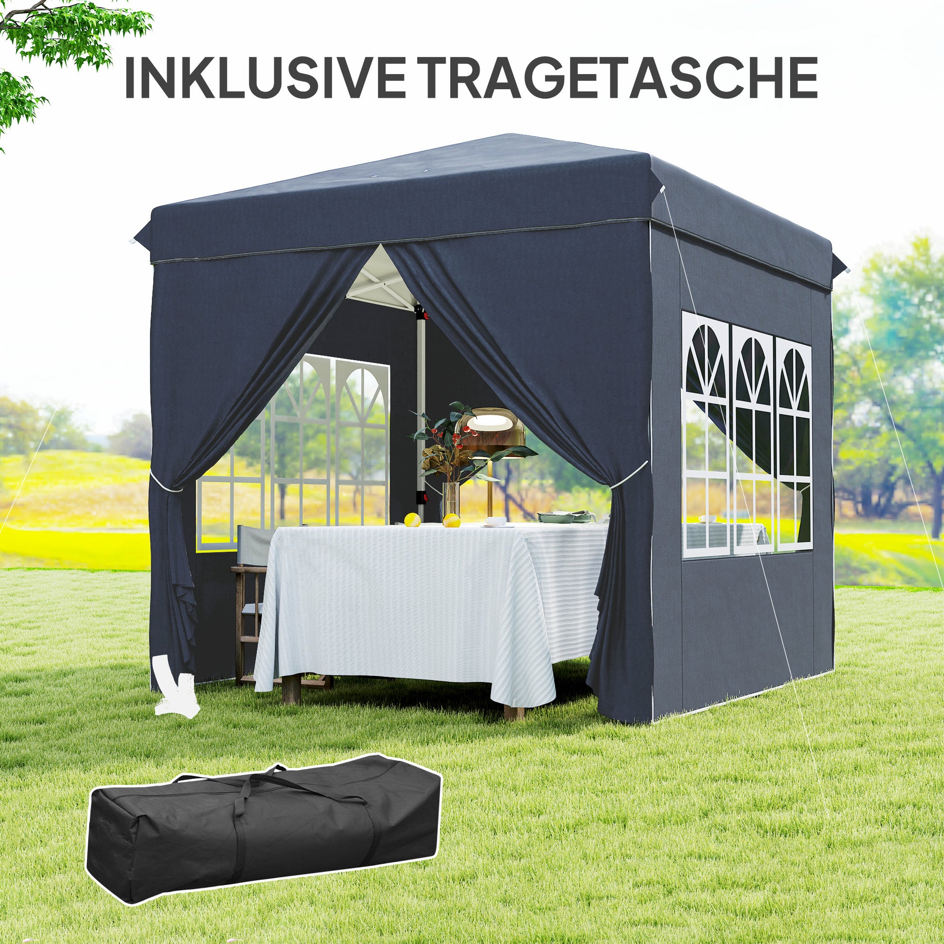 Pavilion 2.5x2.5m, Water-Resistant Stable Winter-Proof Pop-Up Folding Pavilion, UV Protection 50+, Foldable Party Tent Garden Tent with 4 Side Panels Bag Garden Pavilion for Camping Garden, Dark Blue