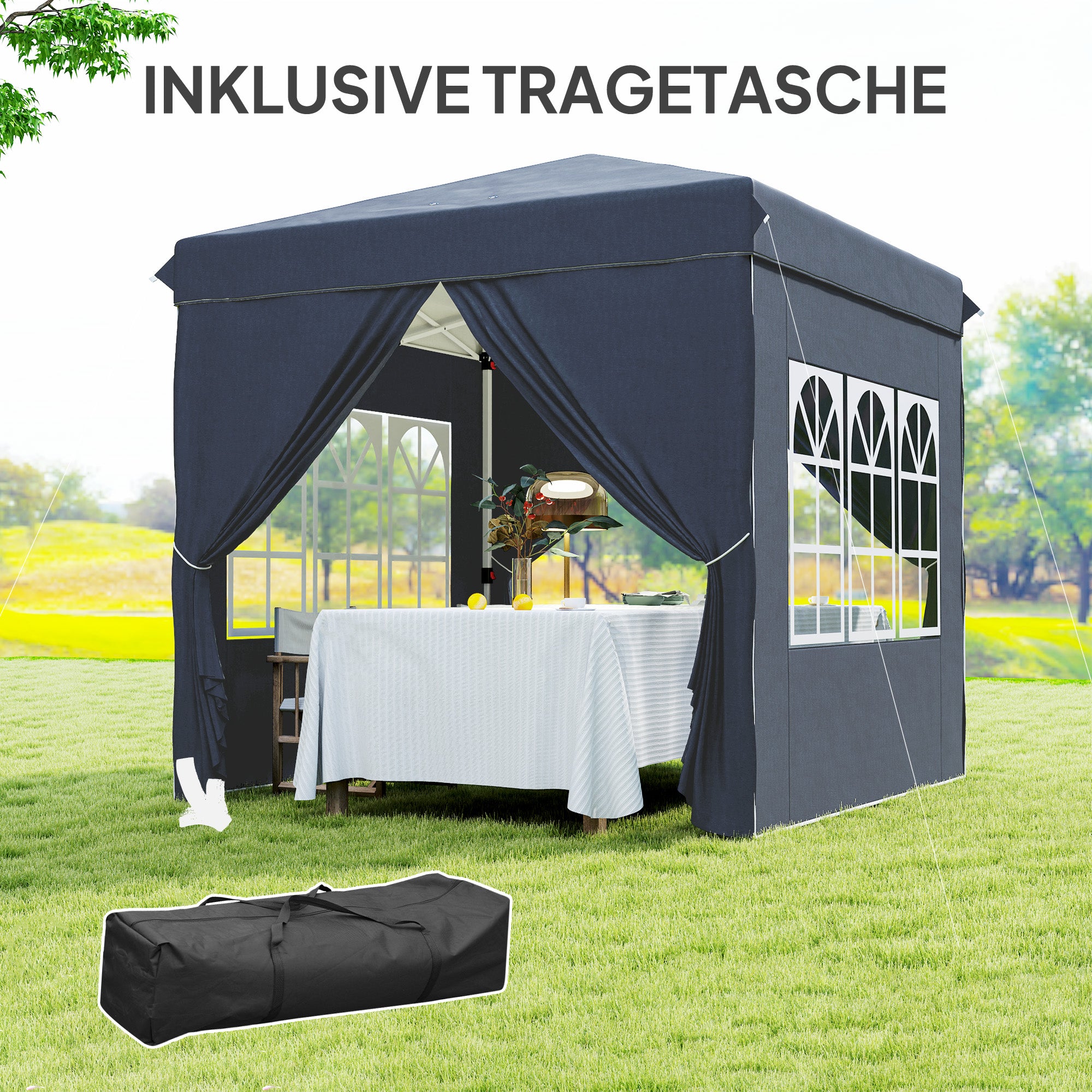 Pavilion 2.5x2.5m, Water-Resistant Stable Winter-Proof Pop-Up Folding Pavilion, UV Protection 50+, Foldable Party Tent Garden Tent with 4 Side Panels Bag Garden Pavilion for Camping Garden, Dark Blue