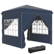 Pavilion 2.5x2.5m, Water-Resistant Stable Winter-Proof Pop-Up Folding Pavilion, UV Protection 50+, Foldable Party Tent Garden Tent with 4 Side Panels Bag Garden Pavilion for Camping Garden, Dark Blue