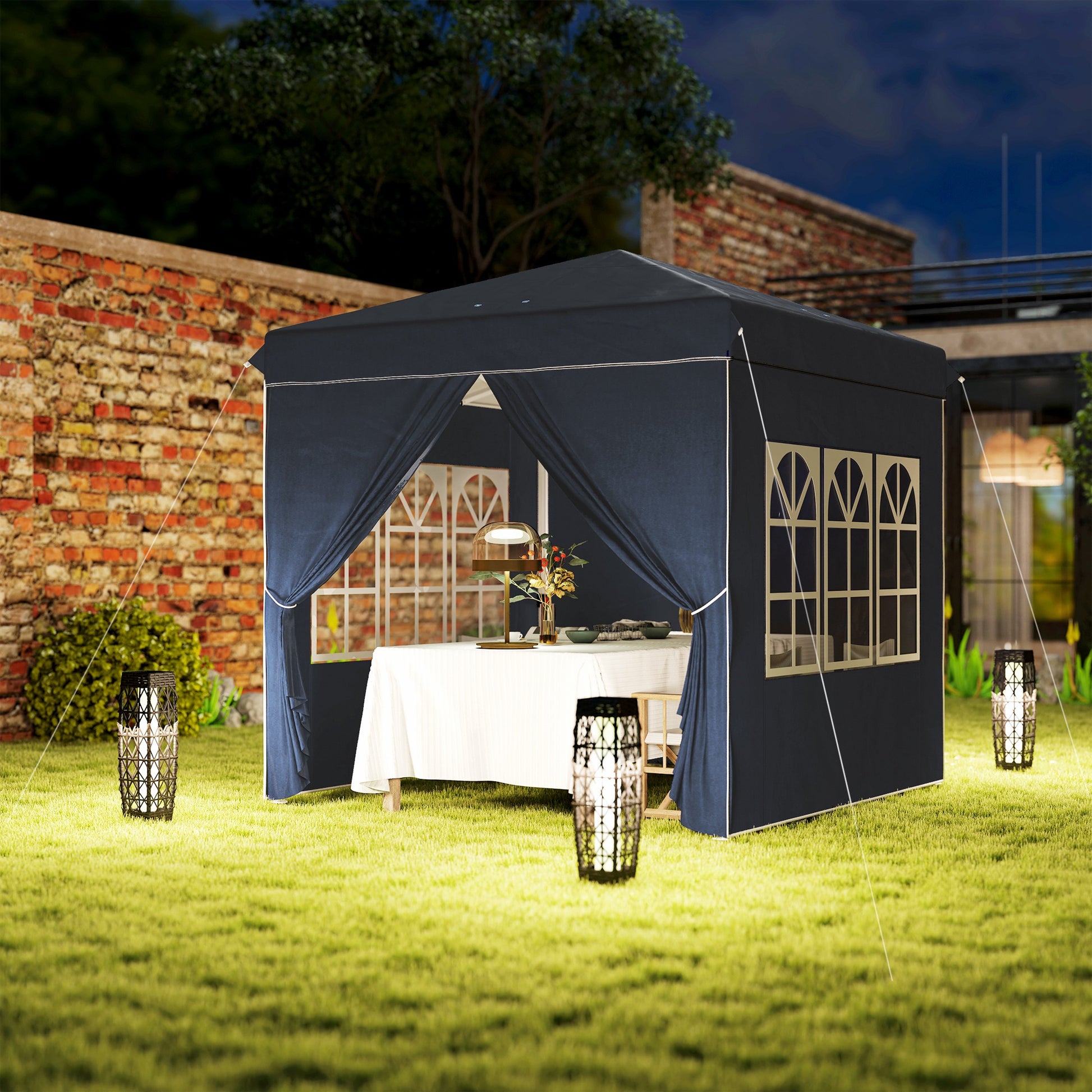 Pavilion 2.5x2.5m, Water-Resistant Stable Winter-Proof Pop-Up Folding Pavilion, UV Protection 50+, Foldable Party Tent Garden Tent with 4 Side Panels Bag Garden Pavilion for Camping Garden, Dark Blue