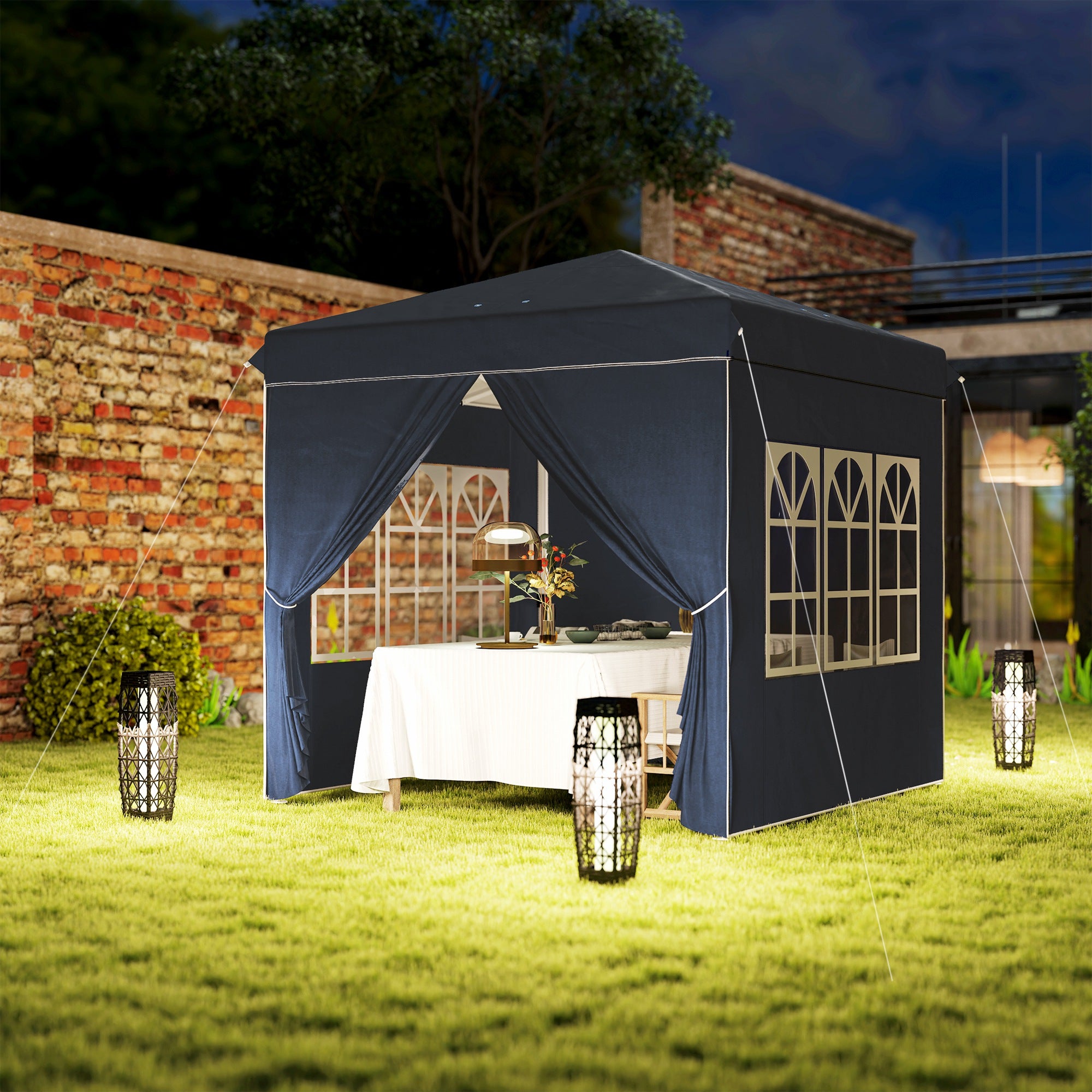 Pavilion 2.5x2.5m, Water-Resistant Stable Winter-Proof Pop-Up Folding Pavilion, UV Protection 50+, Foldable Party Tent Garden Tent with 4 Side Panels Bag Garden Pavilion for Camping Garden, Dark Blue