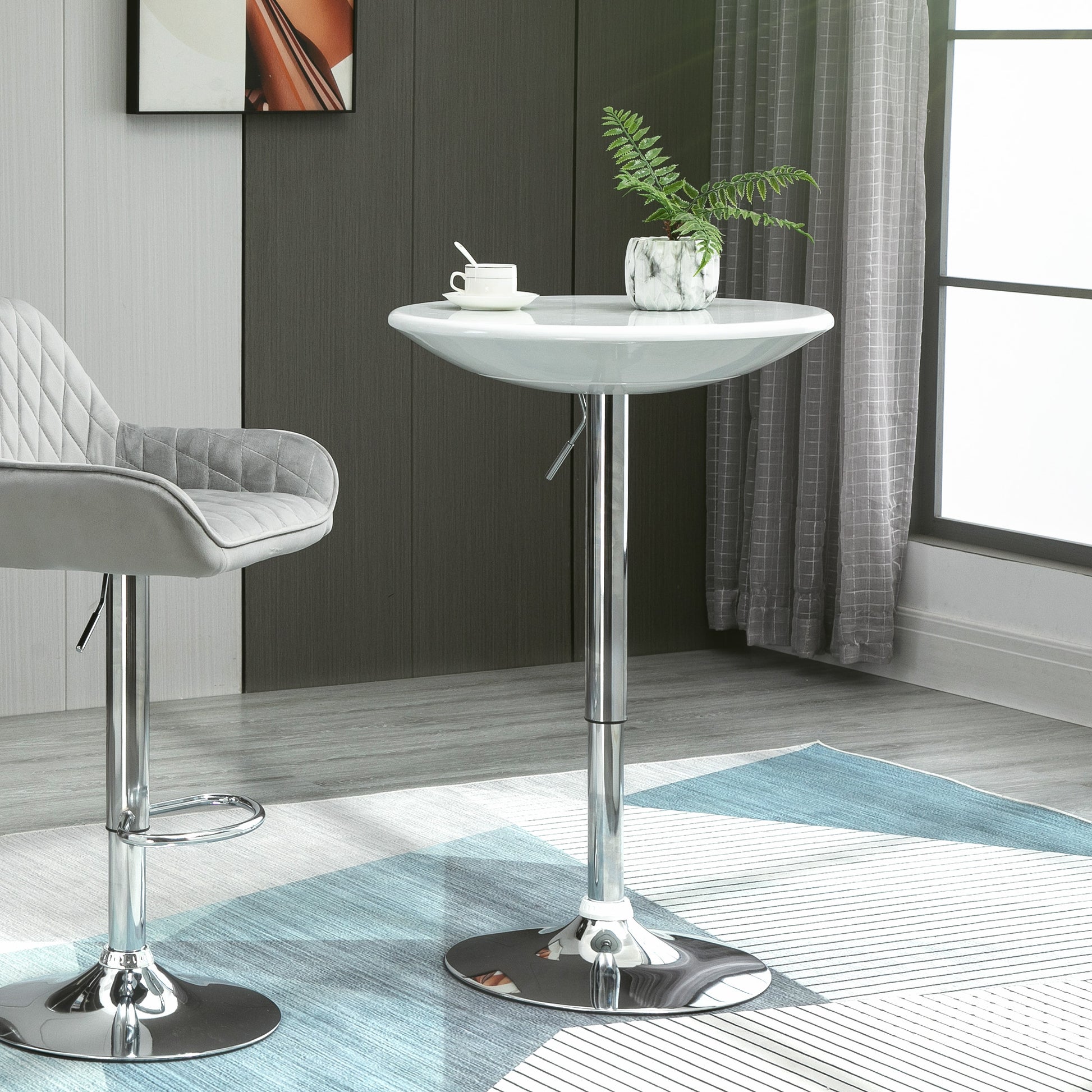 Bar Table Modern Dining Table Height-Adjustable Bistro Table Bar Table Desk Round Metal ABS Coating White Ø61 x 76-97 cm