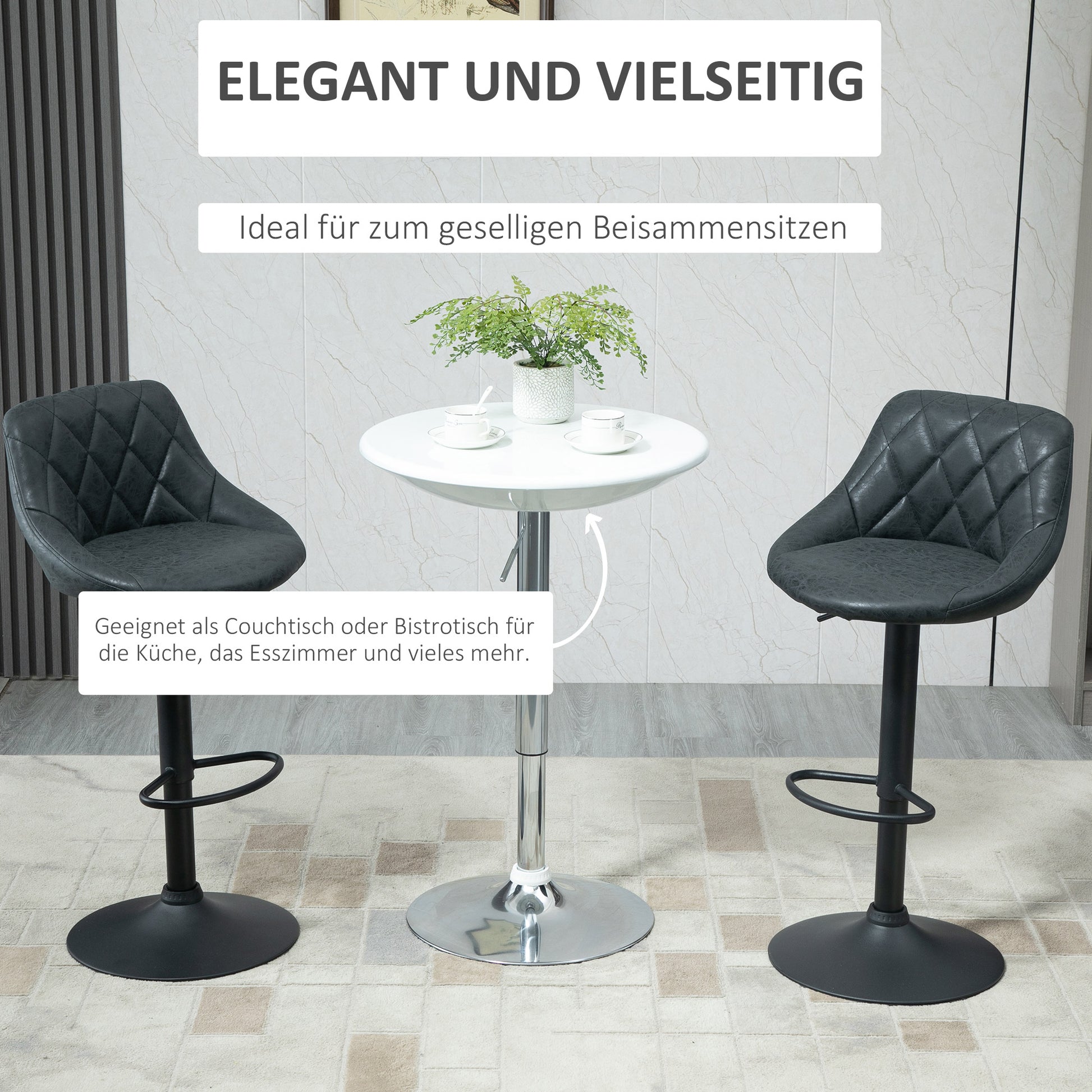 Bar Table Modern Dining Table Height-Adjustable Bistro Table Bar Table Desk Round Metal ABS Coating White Ø61 x 76-97 cm