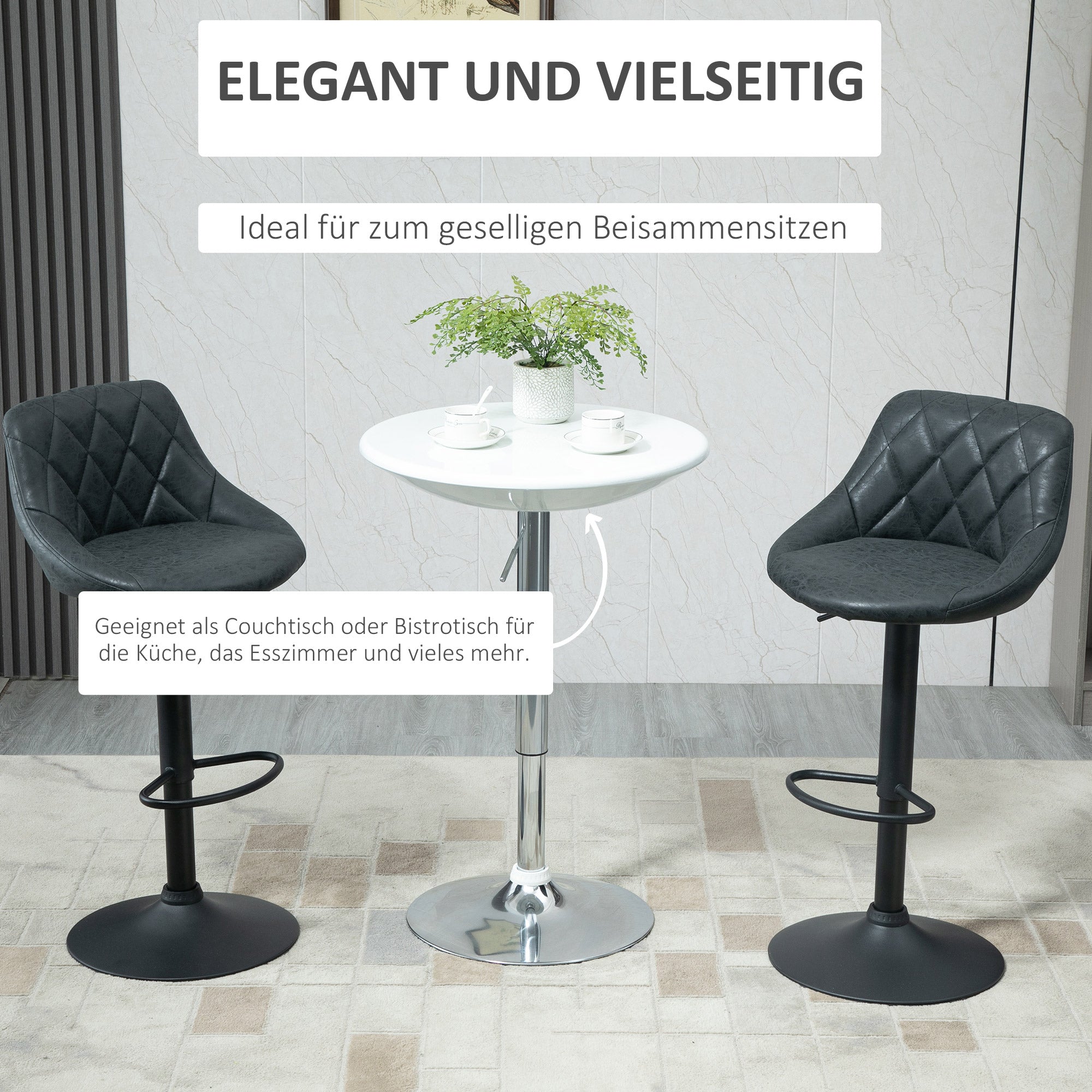 Bar Table Modern Dining Table Height-Adjustable Bistro Table Bar Table Desk Round Metal ABS Coating White Ø61 x 76-97 cm
