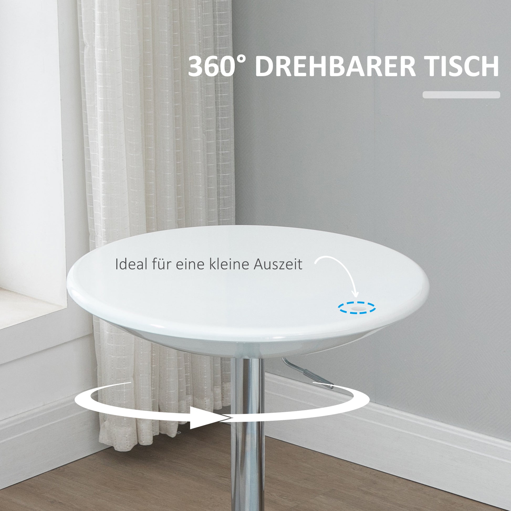 Bar Table Modern Dining Table Height-Adjustable Bistro Table Bar Table Desk Round Metal ABS Coating White Ø61 x 76-97 cm