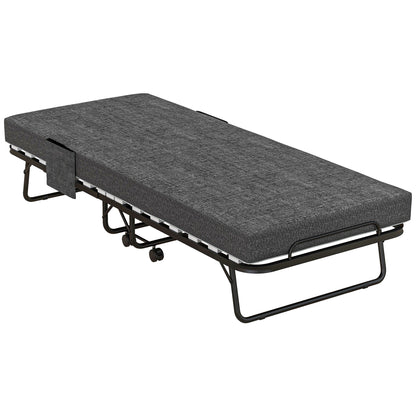 Folding Guest Bed with Wheels, 10 cm Mattress, Cover, Travel Bed with Side Pocket Dark Gray 190 x 80 x 42 cm