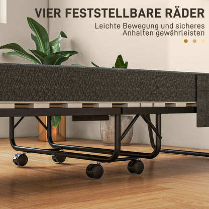 Folding Guest Bed with Wheels, 10 cm Mattress, Cover, Travel Bed with Side Pocket Dark Gray 190 x 80 x 42 cm