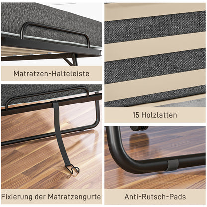 Folding Guest Bed with Wheels, 10 cm Mattress, Cover, Travel Bed with Side Pocket Dark Gray 190 x 80 x 42 cm