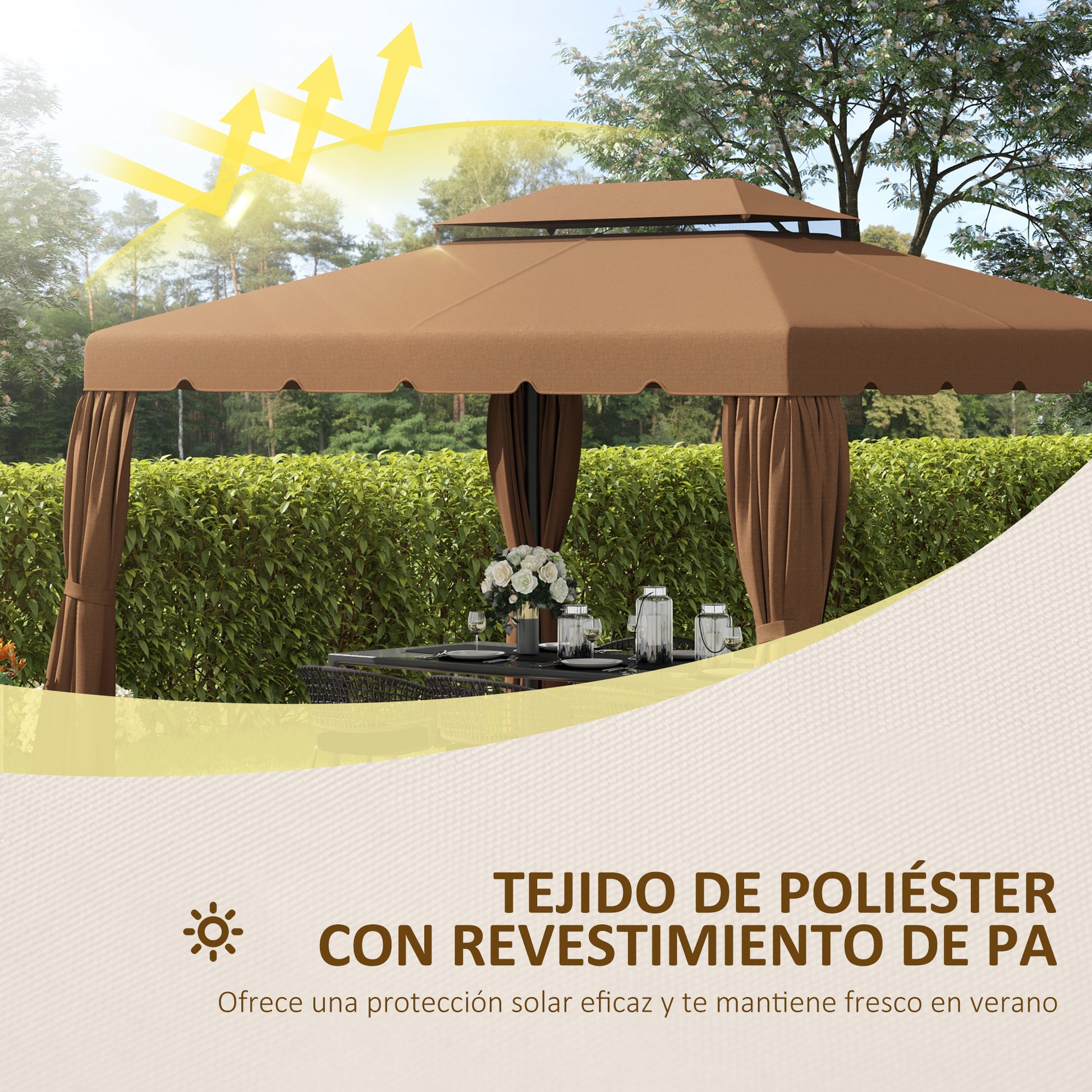 Replacement Roof for 4x3m Gazebo Replacement Cover with Double Roof with 8 Drainage Holes Replacement Canopy for Gazebo Coffee