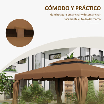 Replacement Roof for 4x3m Gazebo Replacement Cover with Double Roof with 8 Drainage Holes Replacement Canopy for Gazebo Coffee