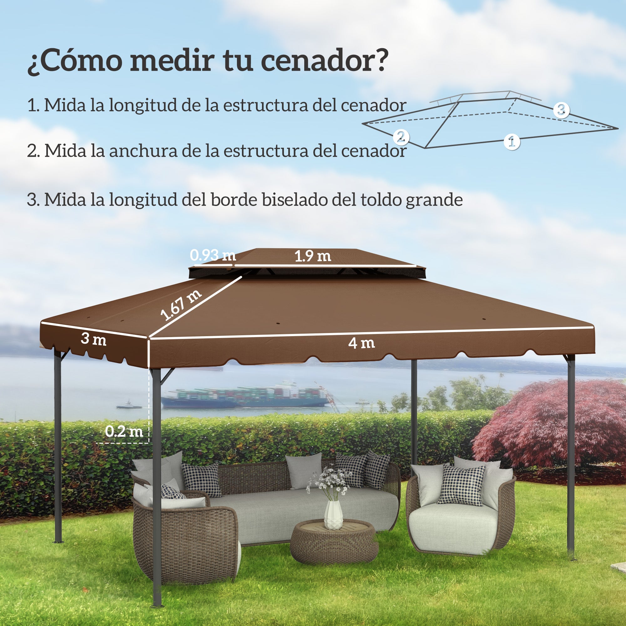 Replacement Roof for 4x3m Gazebo Replacement Cover with Double Roof with 8 Drainage Holes Replacement Canopy for Gazebo Coffee