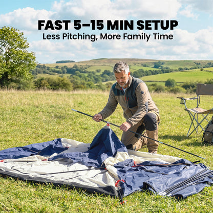 4-Person Tunnel Tent — Separate Living & Sleeping Areas, 3000mm Waterproof, Carry Bag — Navy & Cream