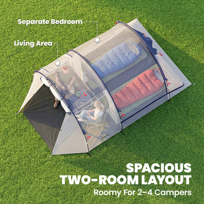 4-Person Tunnel Tent — Separate Living & Sleeping Areas, 3000mm Waterproof, Carry Bag — Navy & Cream