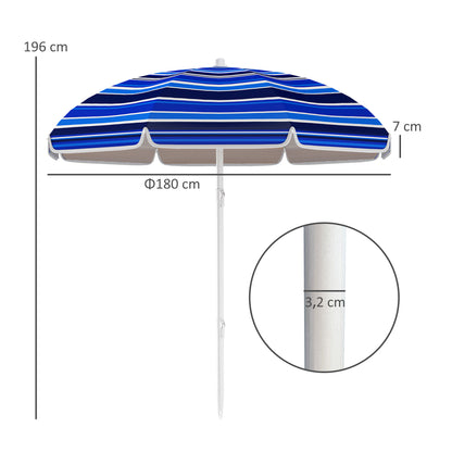 Large Beach Umbrella Ø180 cm, Patio Umbrella Foldable with Adjustable Angle UV50+ Protection, Waterproof, 32 mm Pole Multicolor
