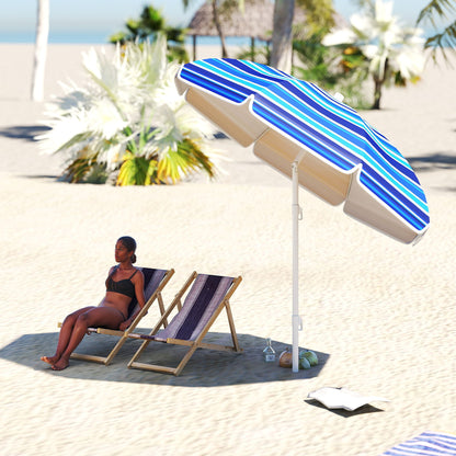 Large Beach Umbrella Ø180 cm, Patio Umbrella Foldable with Adjustable Angle UV50+ Protection, Waterproof, 32 mm Pole Multicolor
