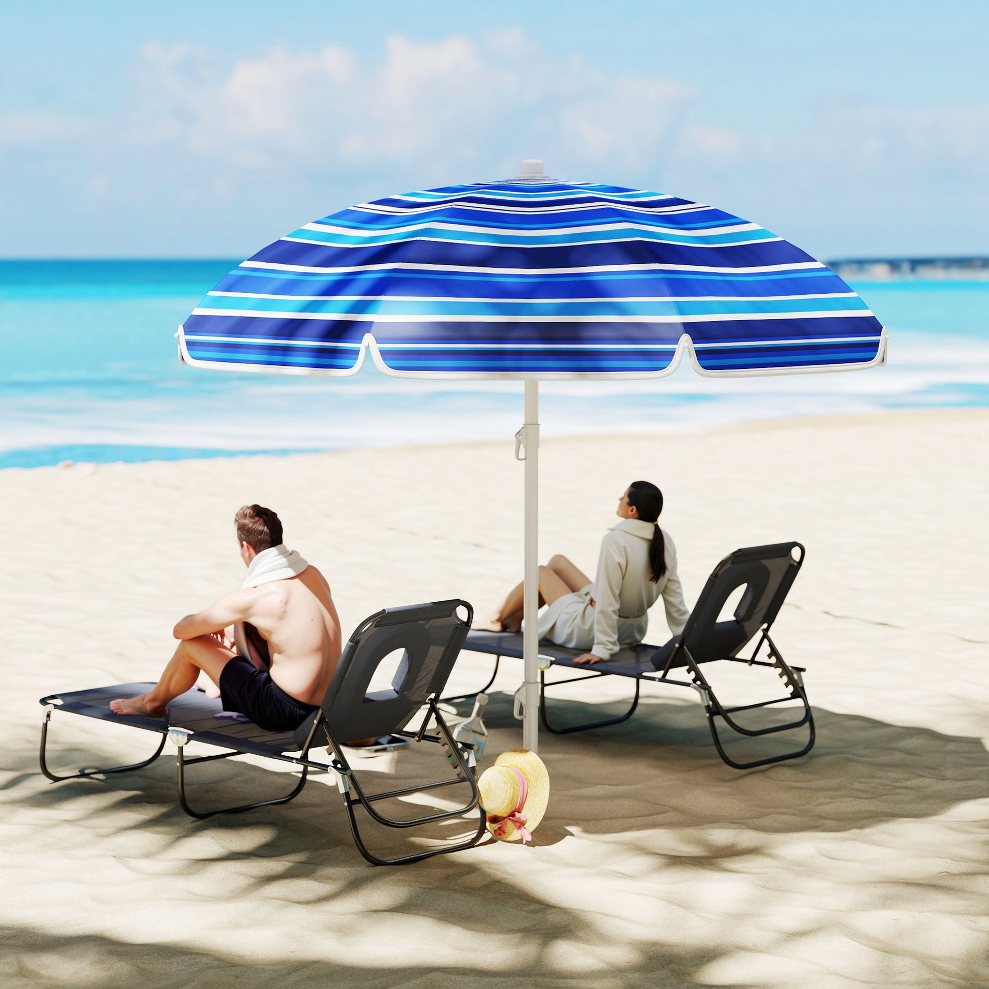 Large Beach Umbrella Ø180 cm, Patio Umbrella Foldable with Adjustable Angle UV50+ Protection, Waterproof, 32 mm Pole Multicolor