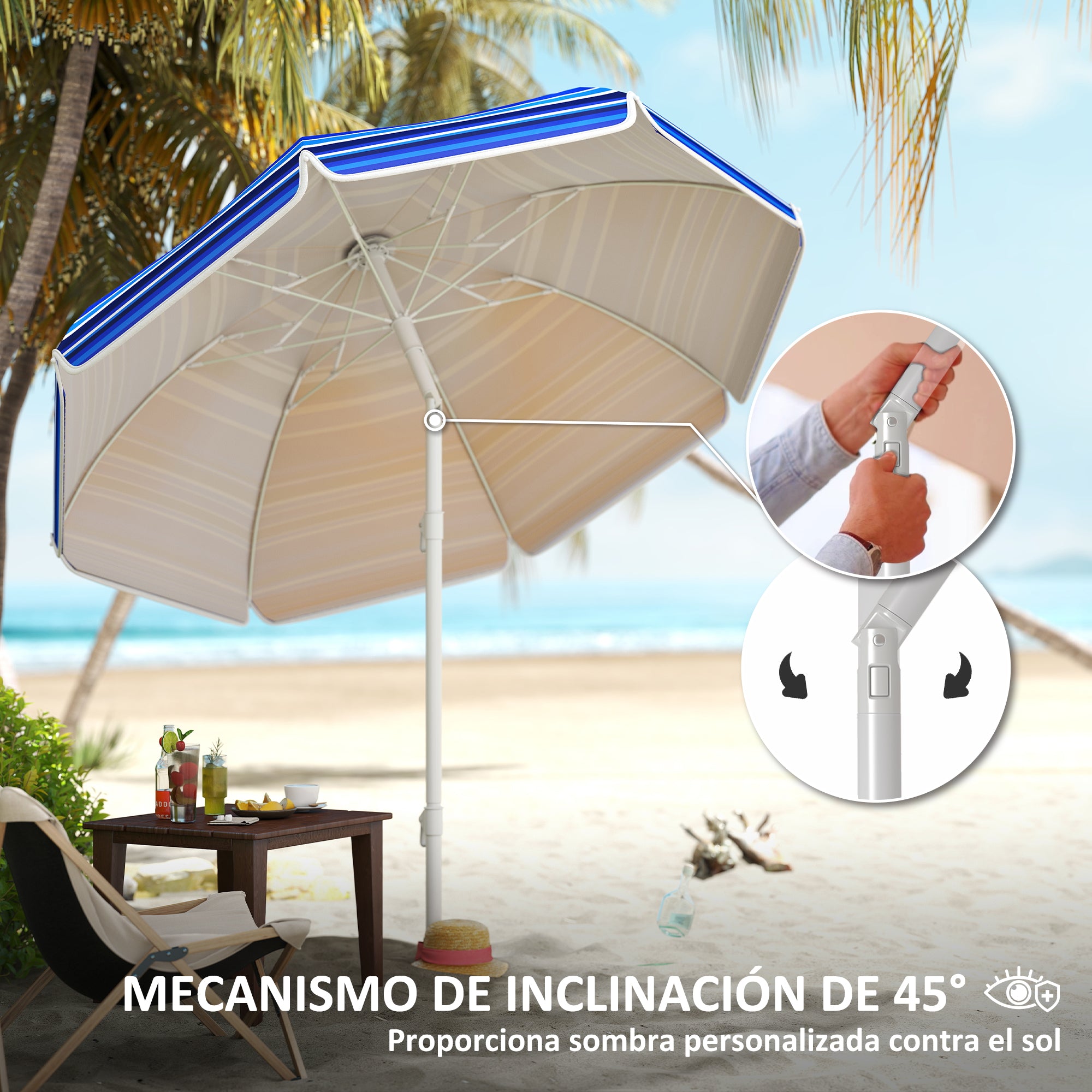 Large Beach Umbrella Ø180 cm, Patio Umbrella Foldable with Adjustable Angle UV50+ Protection, Waterproof, 32 mm Pole Multicolor
