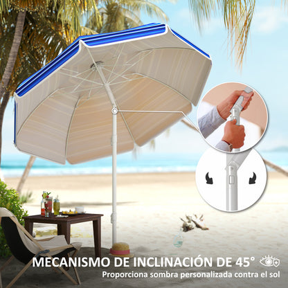 Large Beach Umbrella Ø180 cm, Patio Umbrella Foldable with Adjustable Angle UV50+ Protection, Waterproof, 32 mm Pole Multicolor