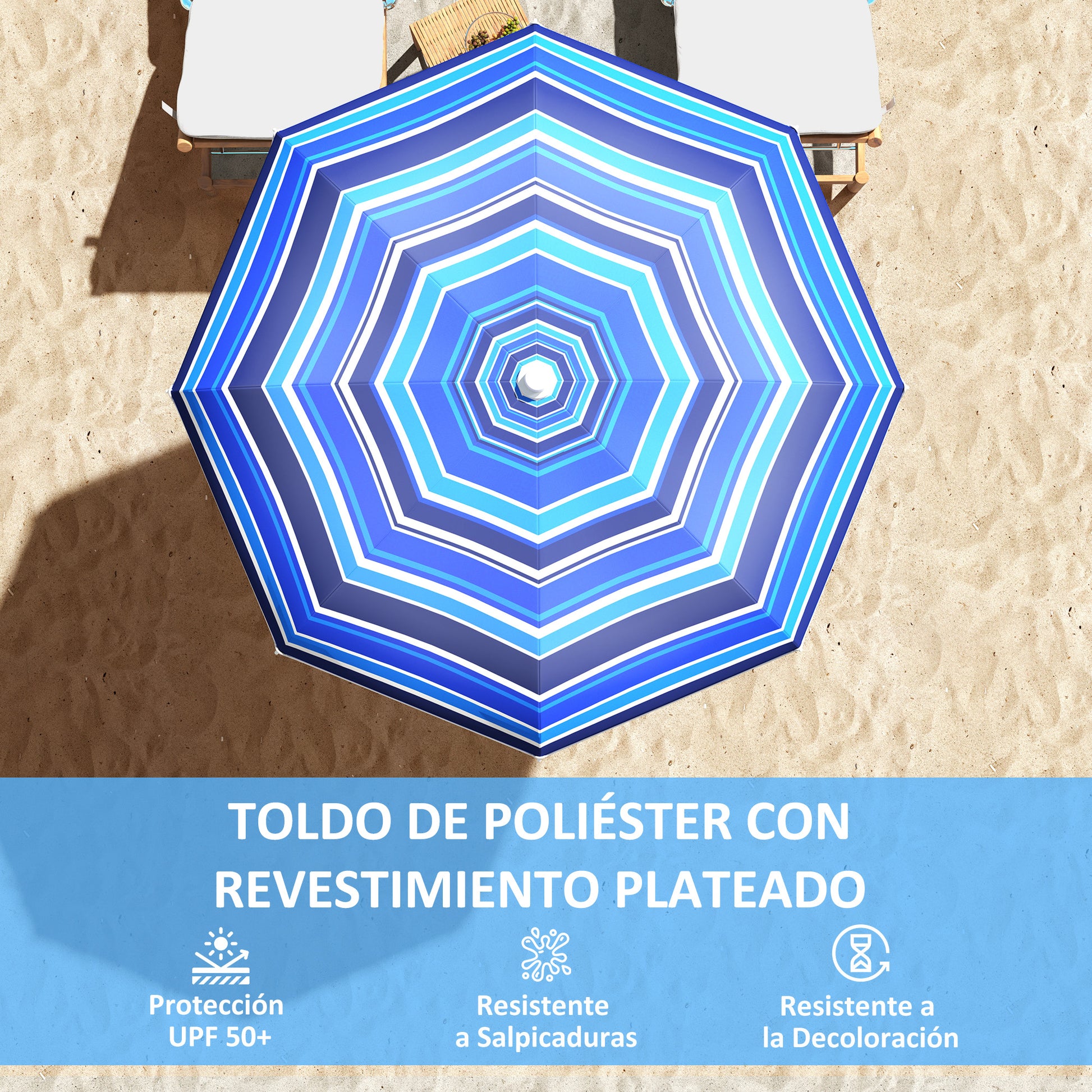Large Beach Umbrella Ø180 cm, Patio Umbrella Foldable with Adjustable Angle UV50+ Protection, Waterproof, 32 mm Pole Multicolor