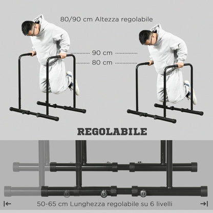 SPORTNOW Dip Bar made of adjustable steel with 6 adjustable lengths, 90-102x65x80-90 cm, Black