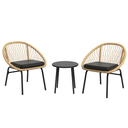 3-piece Rattan Garden Furniture Set, Balcony Furniture Set with Coffee Table, 2 Chairs, Seating Set with Cushions, Garden Seating Group for Balcony, Patio, Polyester, Yellow