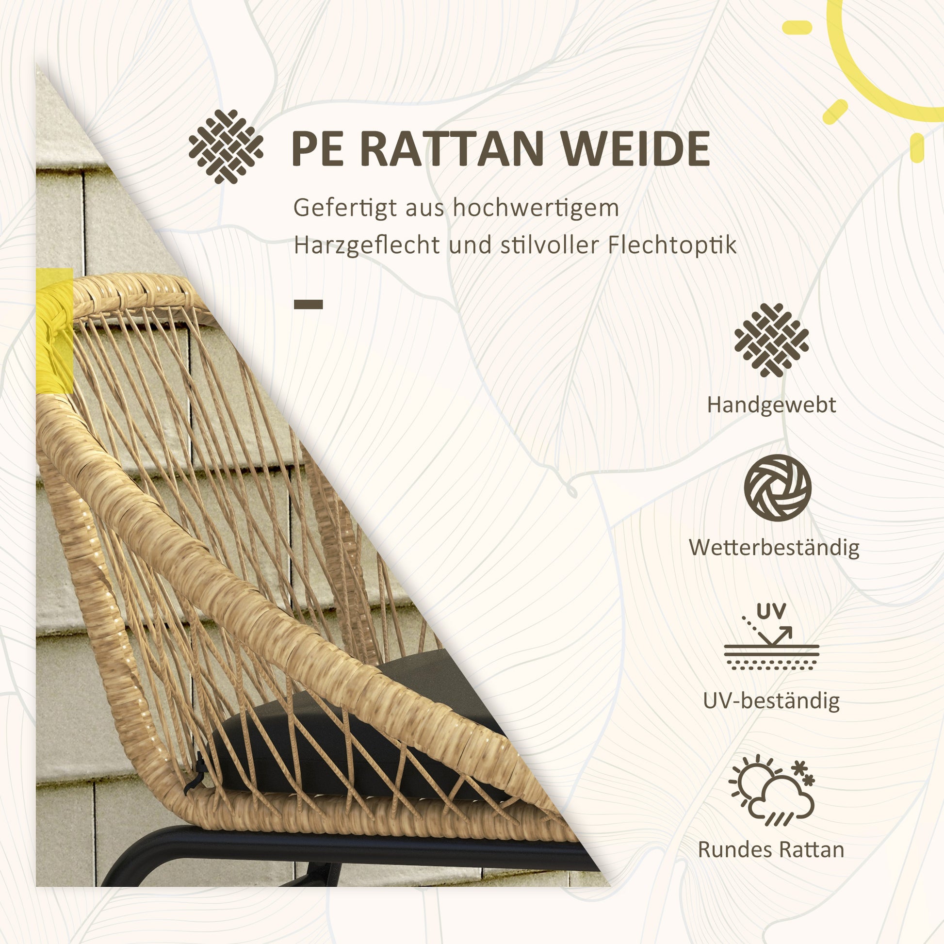 3-piece Rattan Garden Furniture Set, Balcony Furniture Set with Coffee Table, 2 Chairs, Seating Set with Cushions, Garden Seating Group for Balcony, Patio, Polyester, Yellow