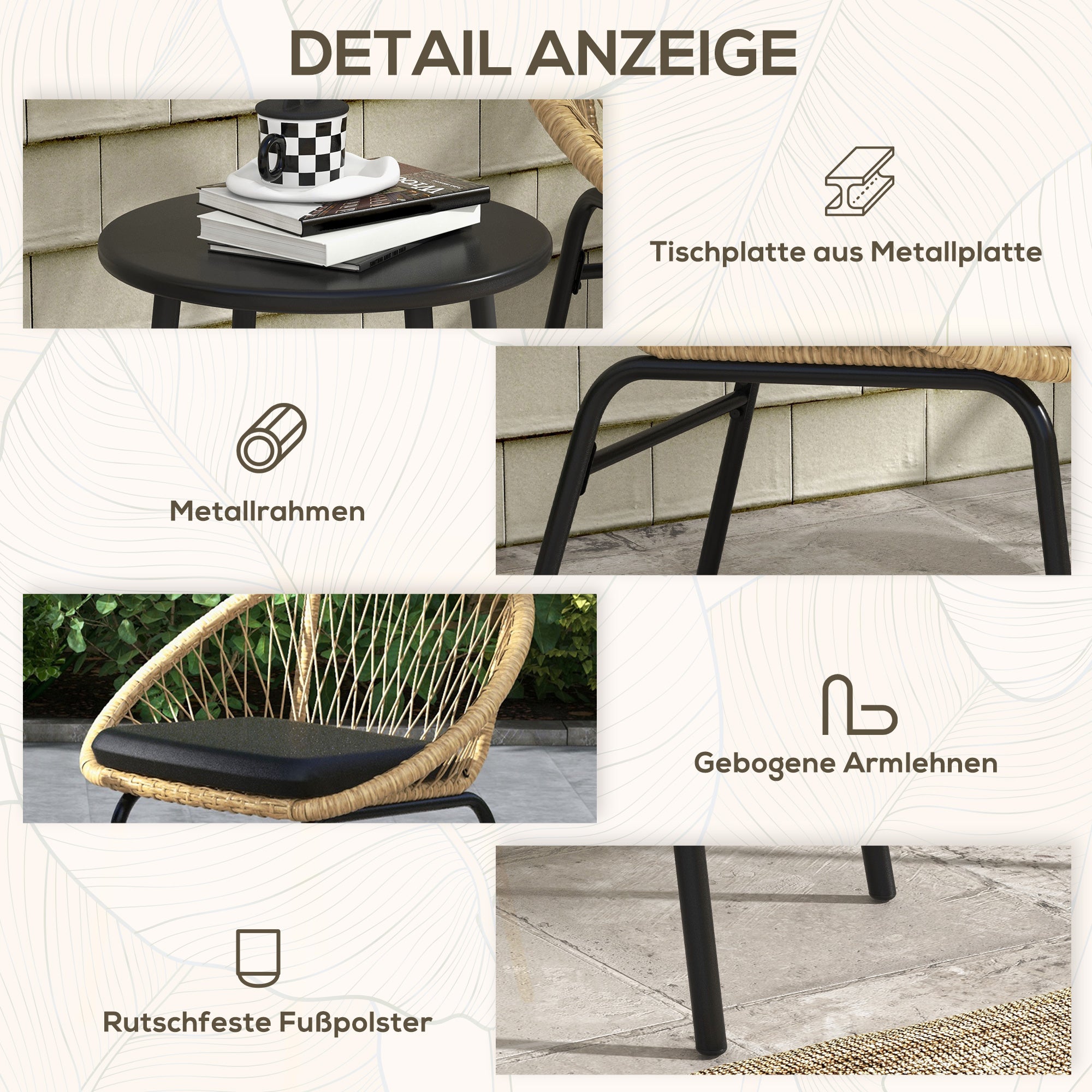 3-piece Rattan Garden Furniture Set, Balcony Furniture Set with Coffee Table, 2 Chairs, Seating Set with Cushions, Garden Seating Group for Balcony, Patio, Polyester, Yellow