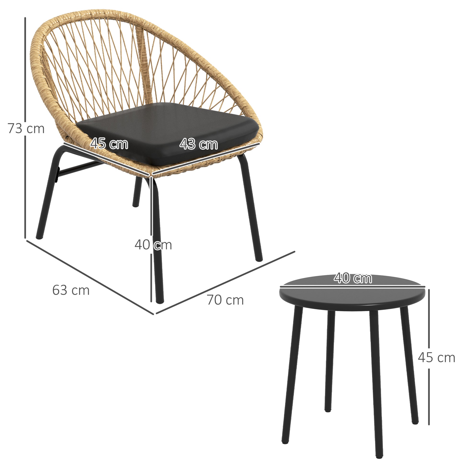 3-piece Rattan Garden Furniture Set, Balcony Furniture Set with Coffee Table, 2 Chairs, Seating Set with Cushions, Garden Seating Group for Balcony, Patio, Polyester, Yellow