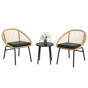 3-piece Rattan Garden Furniture Set, Balcony Furniture Set with Coffee Table, 2 Chairs, Seating Set with Cushions, Garden Seating Group for Balcony, Patio, Polyester, Yellow