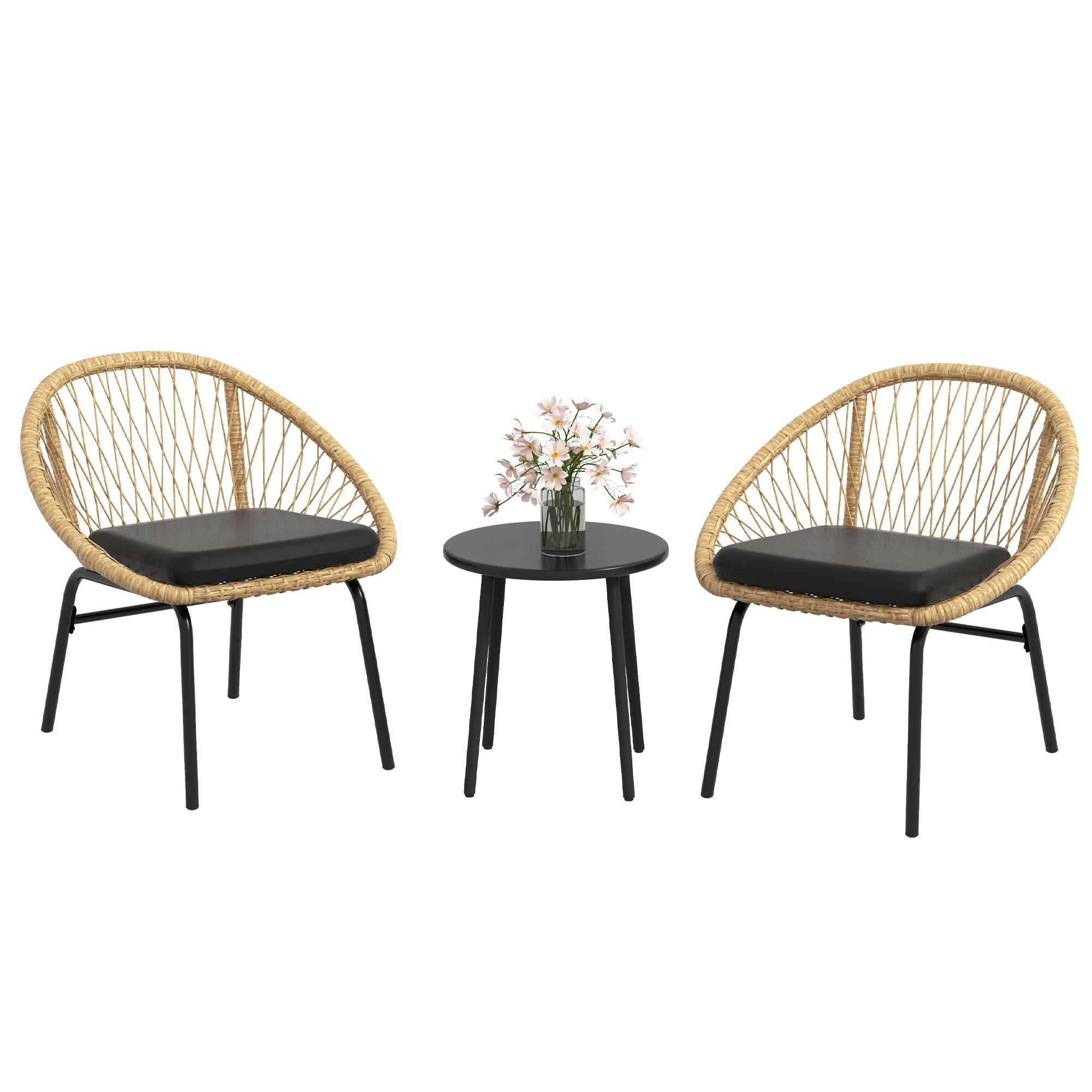 3-piece Rattan Garden Furniture Set, Balcony Furniture Set with Coffee Table, 2 Chairs, Seating Set with Cushions, Garden Seating Group for Balcony, Patio, Polyester, Yellow