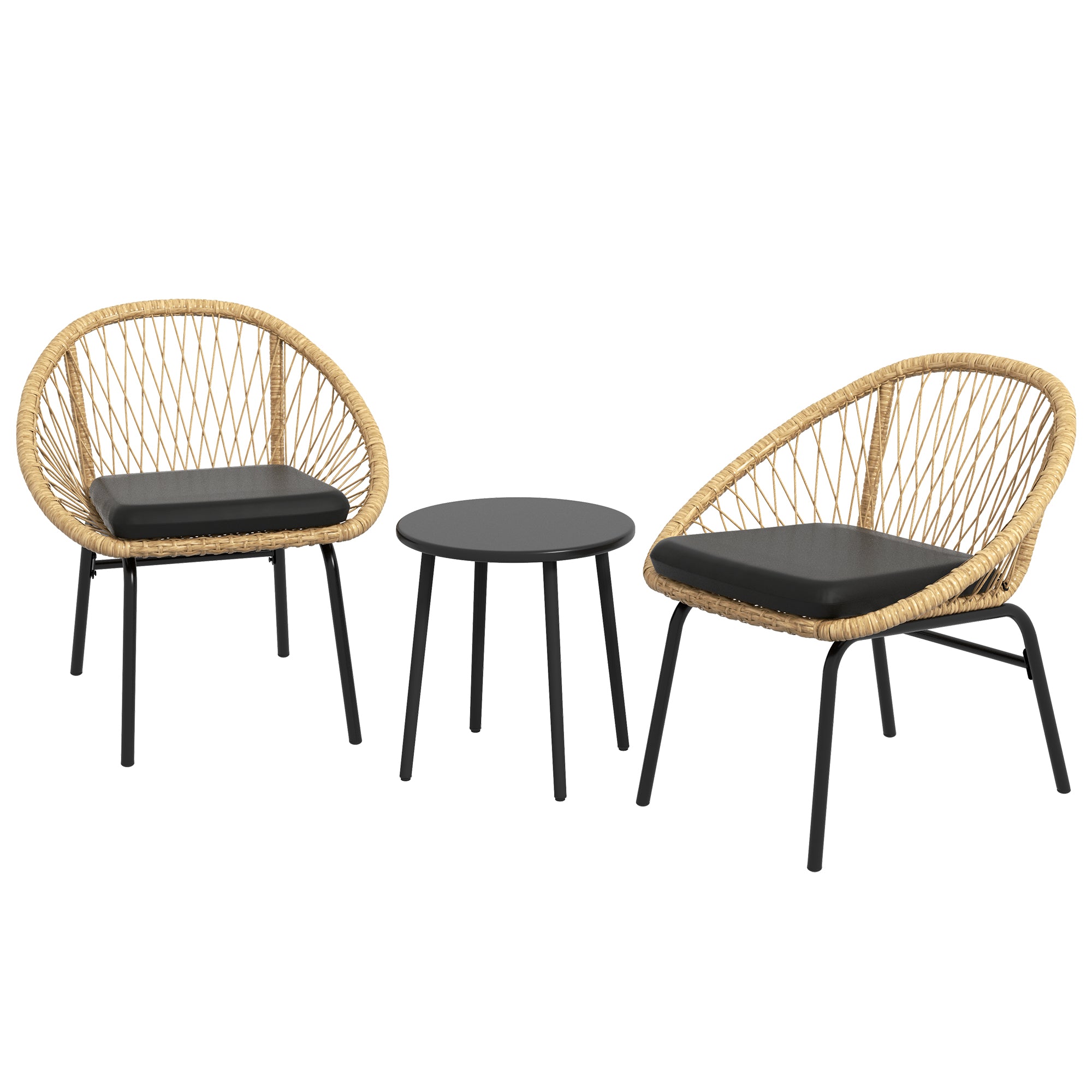 3-piece Rattan Garden Furniture Set, Balcony Furniture Set with Coffee Table, 2 Chairs, Seating Set with Cushions, Garden Seating Group for Balcony, Patio, Polyester, Yellow