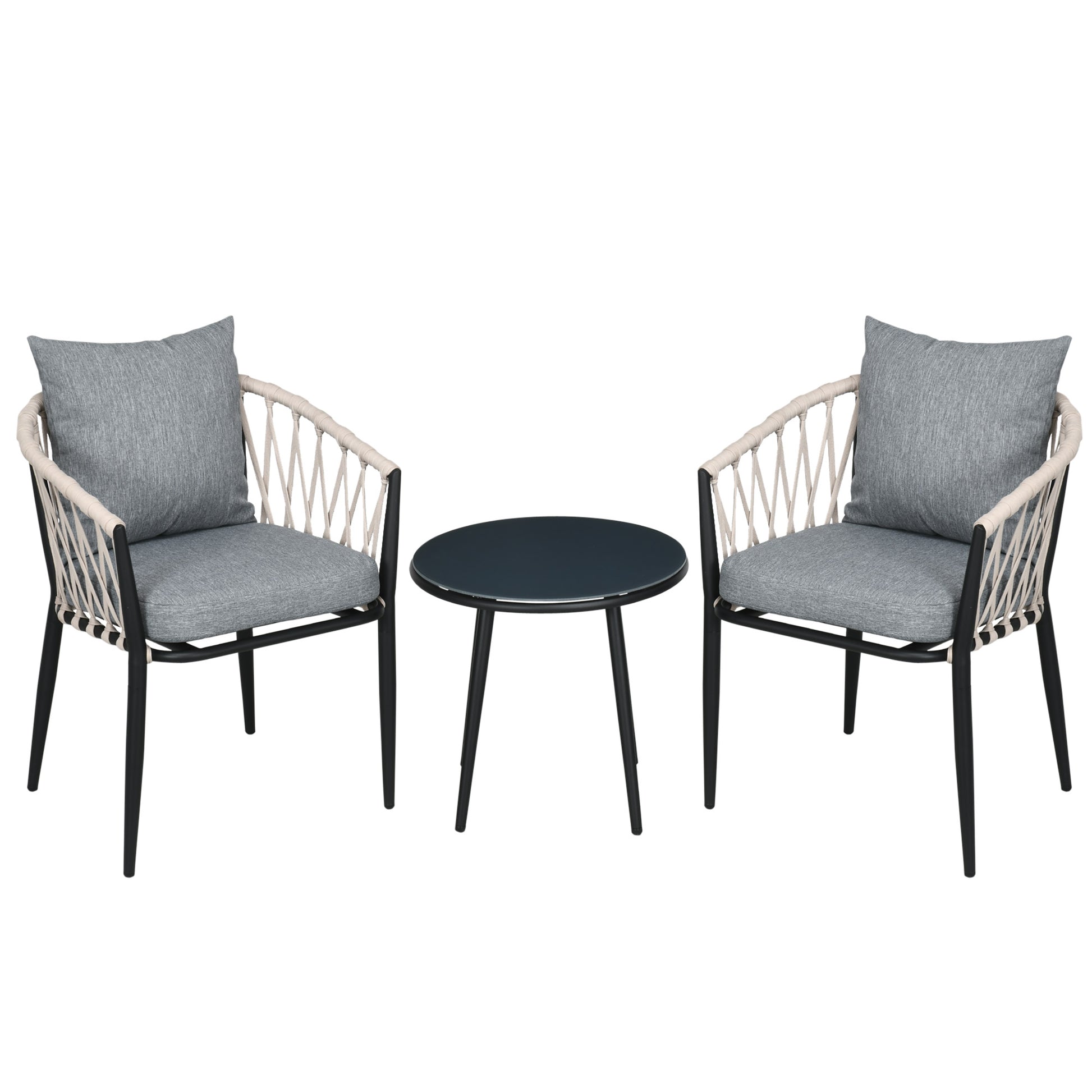 3 Piece Garden Furniture Set, Garden Bistro Set including 1 Table, 2 Chairs with Seat Cushions, Balcony Set, Patio Furniture for Terrace, Balcony, Steel, Gray