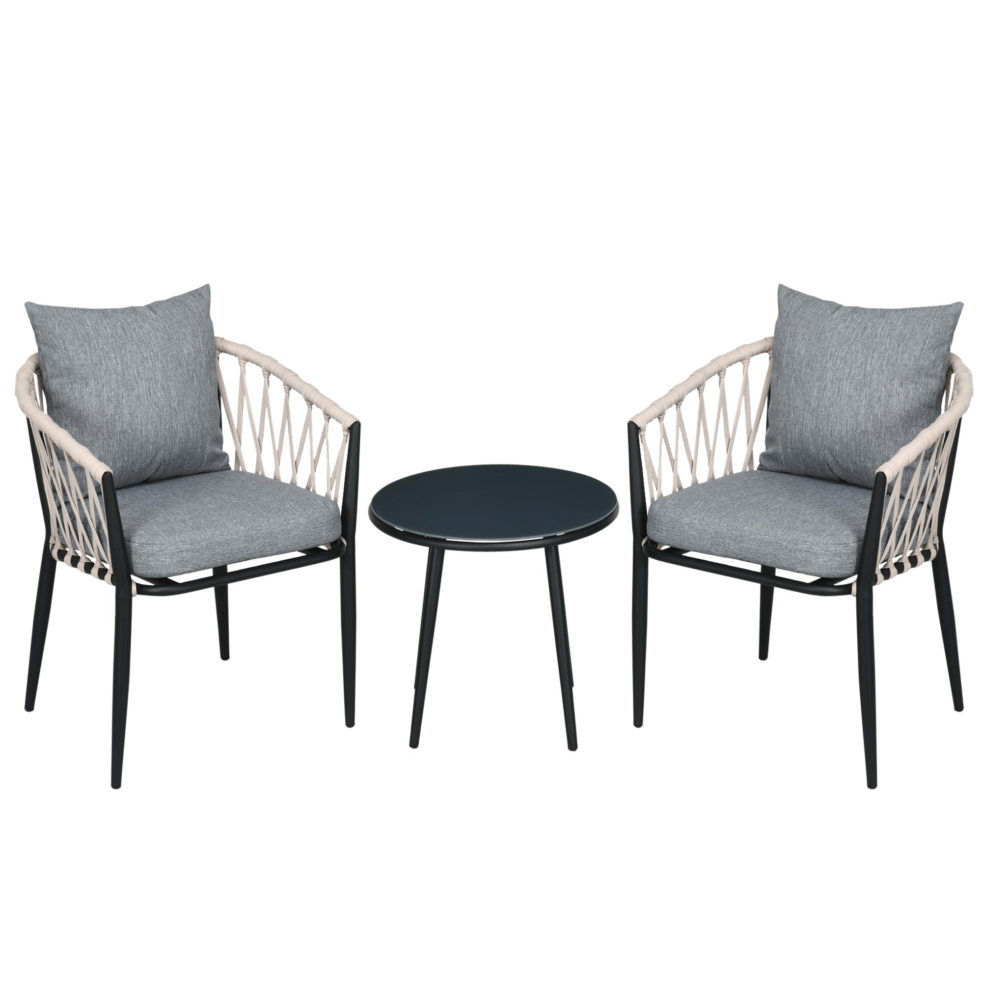 3 Piece Garden Furniture Set, Garden Bistro Set including 1 Table, 2 Chairs with Seat Cushions, Balcony Set, Patio Furniture for Terrace, Balcony, Steel, Gray
