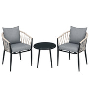 3 Piece Garden Furniture Set, Garden Bistro Set including 1 Table, 2 Chairs with Seat Cushions, Balcony Set, Patio Furniture for Terrace, Balcony, Steel, Gray